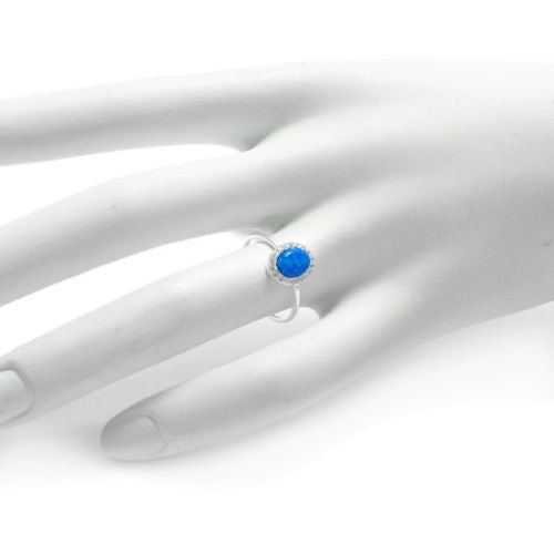 Vibrant Blue Created Opal 0.18 CZ Oval Ring | Wholesale 925 Sterling Silver Jewelry | Alternate