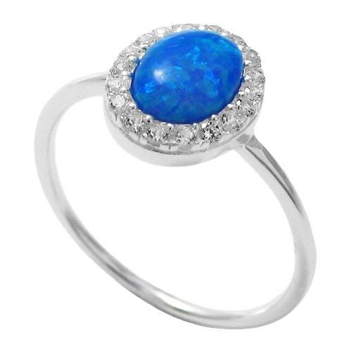 Vibrant Blue Created Opal 0.18 CZ Oval Ring | Wholesale 925 Sterling Silver Jewelry | Main