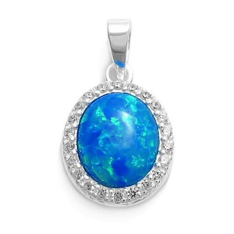 Dazzling Blue Created Opal 0.22 Carat CZ Oval Pendant | Wholesale 925 Sterling Silver Jewelry | Main