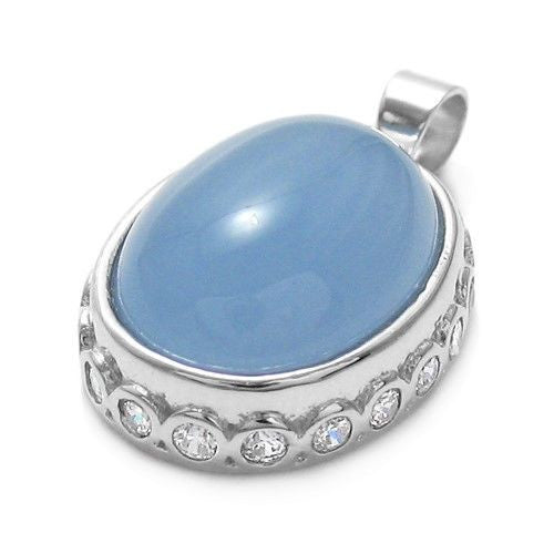 Glamorous Blue Jade 0.60 Carat CZ Edge Oval Pendant | Wholesale 925 Sterling Silver Jewelry | Alternate