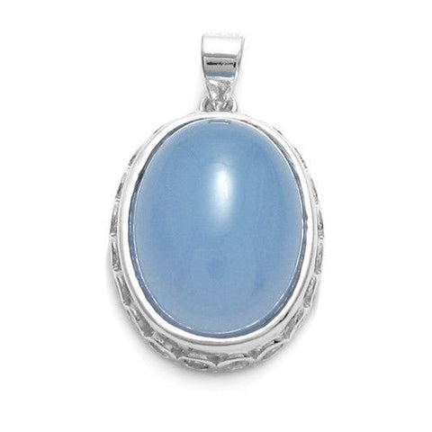 Glamorous Blue Jade 0.60 Carat CZ Edge Oval Pendant | Wholesale 925 Sterling Silver Jewelry | Main