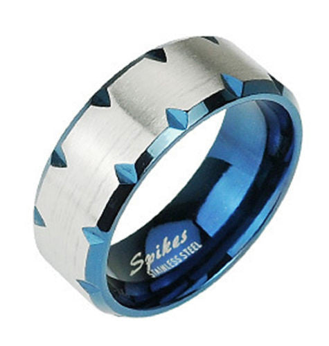 Blue stainless steel ring with tooth notched edges | Wholesale 316L stainless steel rings - Jewelry | Main photo