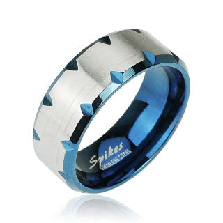 Blue stainless steel ring with tooth notched edges | Wholesale 316L stainless steel rings - Jewelry | Small photo