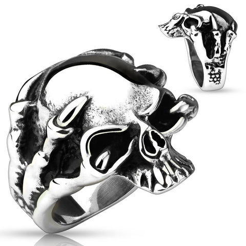 Cast ring depicting dragon's claw grasping a skull | Wholesale stainless steel rings - Jewelry | Main photo