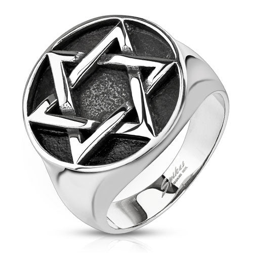 Beautiful stainless steel signet ring with a fine Star of David medallion | Wholesale Jewelry