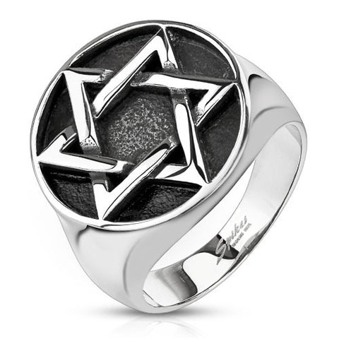 Beautiful stainless steel signet ring with a fine Star of David medallion | Wholesale Jewelry