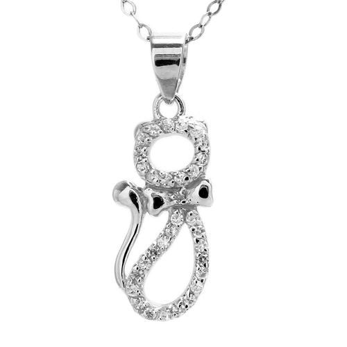Classy Cat Silhouette Pendant with CZs | Wholesale 925 Sterling Silver Pendant - Jewelry | Alternate