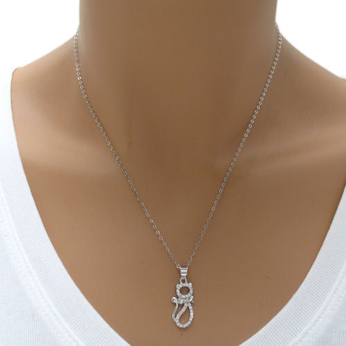 Classy Cat Silhouette Pendant with CZs | Wholesale 925 Sterling Silver Pendant - Jewelry | Alternate