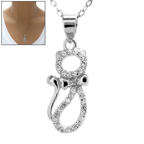 Classy Cat Silhouette Pendant with CZs | Wholesale 925 Sterling Silver Pendant - Jewelry | Main