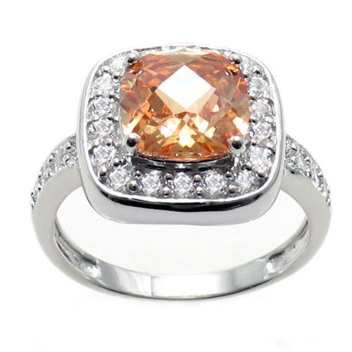 Square cut champagne citrine colored CZ cocktail ring | Wholesale sterling silver rings - Jewelry | Alternate photo