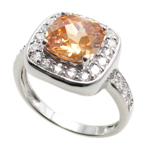 Square cut champagne citrine colored CZ cocktail ring | Wholesale sterling silver rings - Jewelry | Main photo