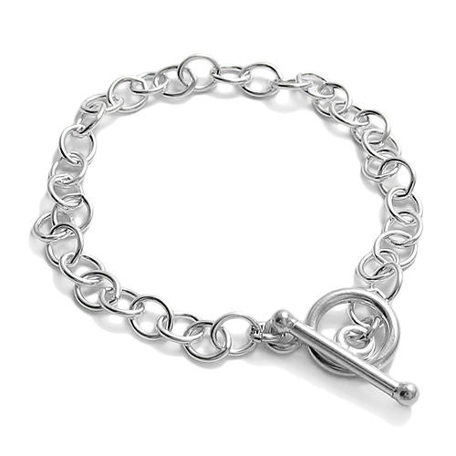 Sterling Silver Charm Bracelet with Toggle Lock - 2 Sizes. Wholesale -  925Express