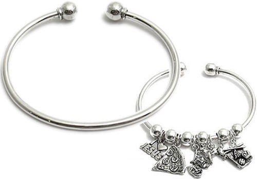 Modern Sterling Silver Charm Cuff Bangle Bracelet - 3 Lengths