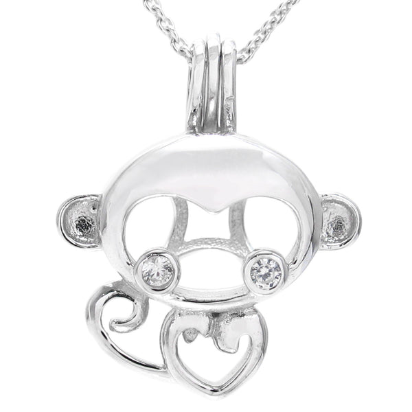 Charming & Adorable Sterling Silver Monkey w/ CZ Accents Pearl Cage | Wholesale 925 Sterling Silver Jewelry | Empty Cage photo