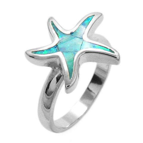 Charming starfish ring with bright blue opal inlay | Wholesale sterling silver rings - Jewelry | Main photo