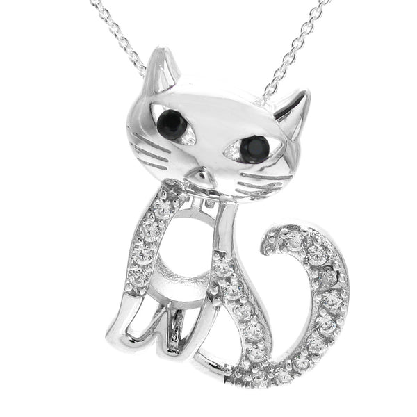 Charming sterling silver cat w/ black eyes pearl cage pendant | Wholesale 925 sterling silver jewelry | Pendant photo