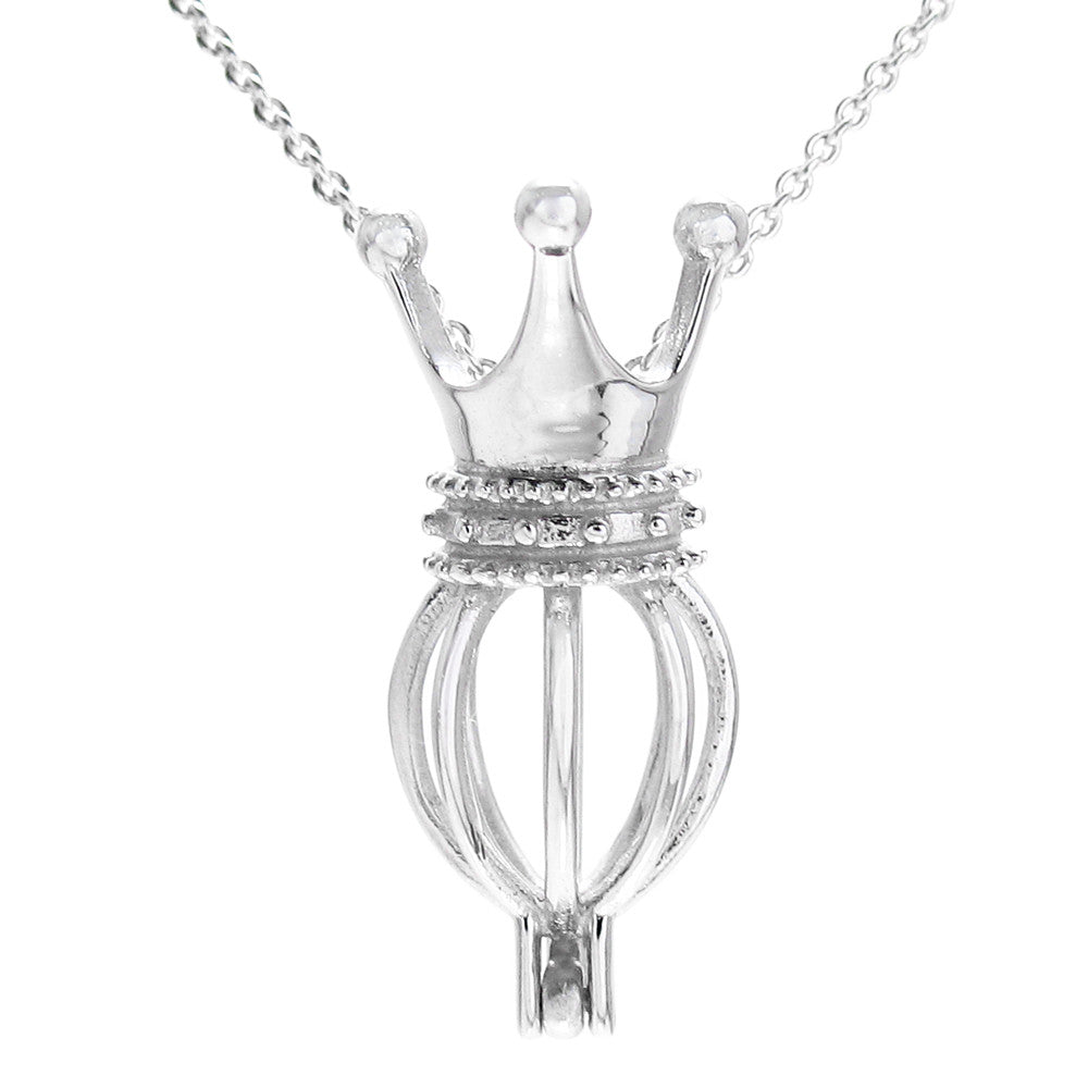 Charming Sterling Silver Princess Crown Pearl Cage. - 925Express