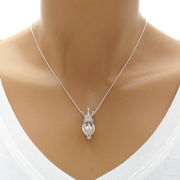 Charming Ornate Sterling Silver Princess Crown Pearl Cage | Wholesale 925 Sterling Silver Jewelry | Alternate photo