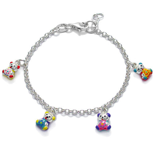 Child's rolo bracelet with multi-colored enamel teddy bears | Wholesale 925 Sterling Silver Jewelry & Accessories