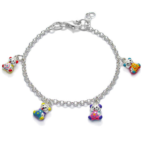 Child's rolo bracelet with multi-colored enamel teddy bears | Wholesale 925 Sterling Silver Jewelry & Accessories