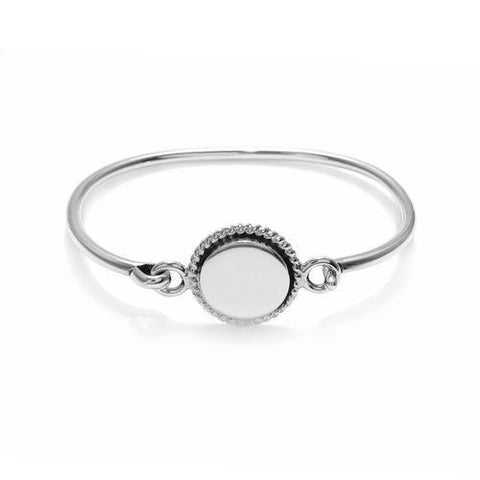 Cute Roped Edge Round Engravable Plate Child's Bangle Bracelet - 3 Length | Wholesale 925 Sterling Silver Jewelry | Main