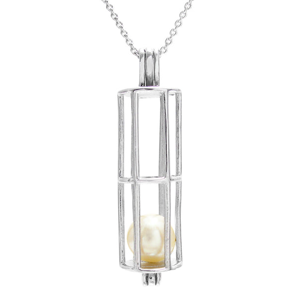 Classic rectangular bar cylinder 925 sterling silver pearl cage | Wholesale 925 sterling silver jewelry | Main photo