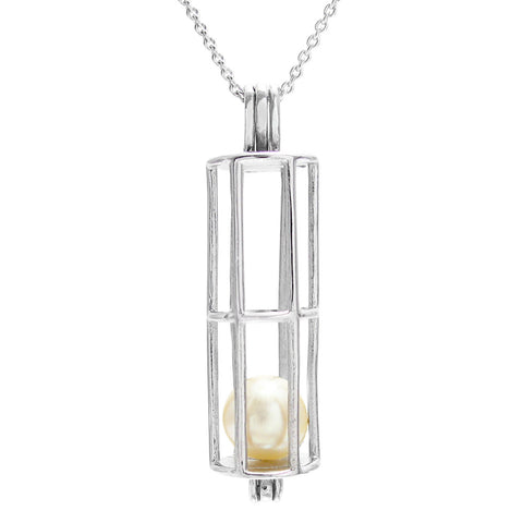 Classic rectangular bar cylinder 925 sterling silver pearl cage | Wholesale 925 sterling silver jewelry | Main photo