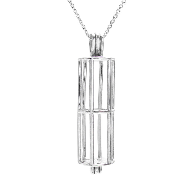 Classic rectangular bar cylinder 925 sterling silver pearl cage | Wholesale 925 sterling silver jewelry | Without Pearl photo