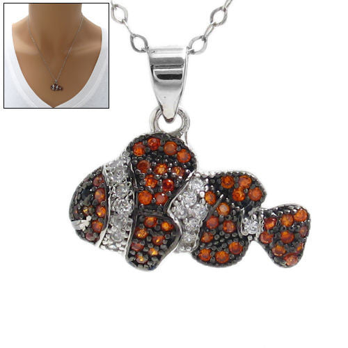 Stunning Clown Fish Pendant with Colorful CZs | Wholesale 925 Sterling Silver Pendant - Jewelry | Main