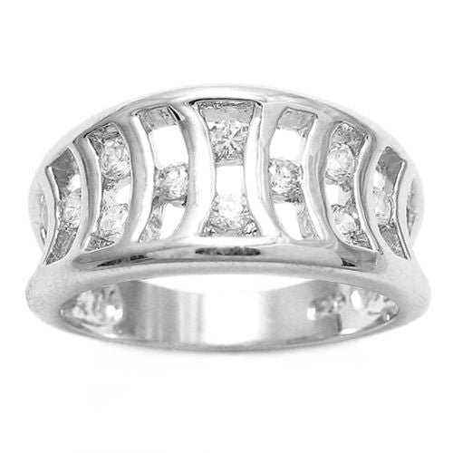 Cool Concave Band Ring with CZ Embedded Bars | Wholesale sterling silver rings - Jewelry | Alternate photo