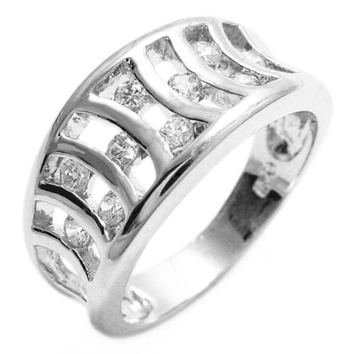 Cool Concave Band Ring with CZ Embedded Bars | Wholesale sterling silver rings - Jewelry | Main photo
