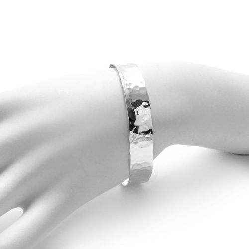 Amazing Concave Hammered Cuff Bangle Bracelet - 7 Inch | Wholesale 925 Sterling Silver Jewelry | Alternate