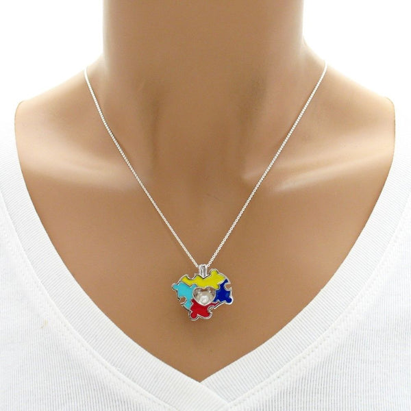 Charming 925 Sterling Silver Multi-Color Puzzle Pieces Pearl Cage Pendant - Mannequin Photo