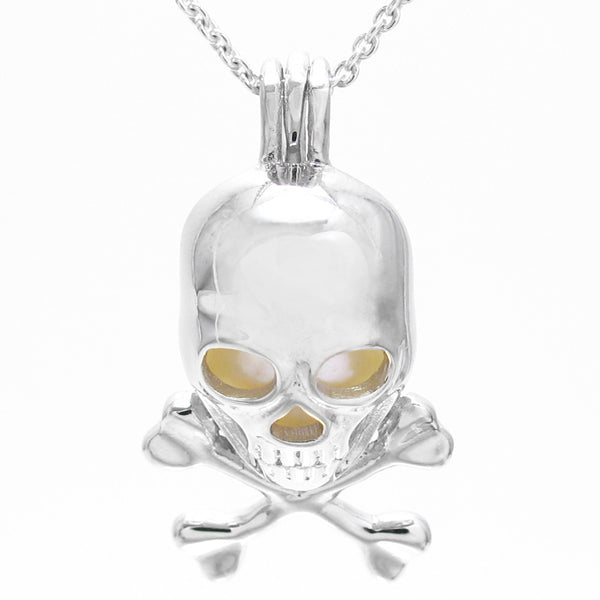 Scary Cool Sterling Silver Skull & Crossbones Pearl Cage | Wholesale 925 Sterling Silver Jewelry | Main photo