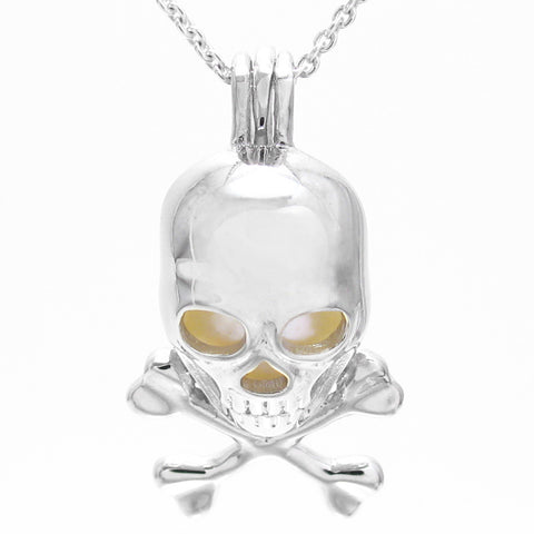 Scary Cool Sterling Silver Skull & Crossbones Pearl Cage | Wholesale 925 Sterling Silver Jewelry | Main photo