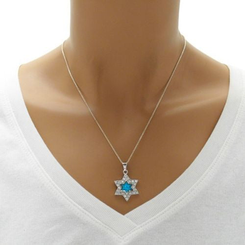 Beautiful Created Opal 0.72 Carat CZ Star Pendant | Wholesale 925 Sterling Silver Pendants | Alternate