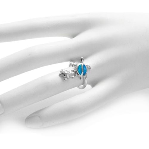 Dainty Created Opal Dangling Turtle Ring | Wholesale 925 Sterling Silver Jewelry | Alternate
