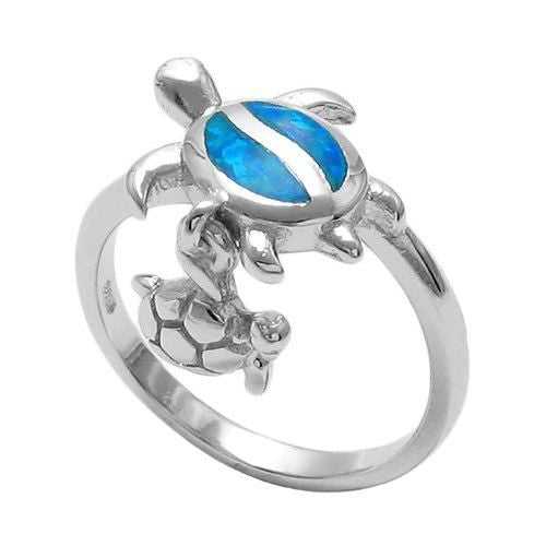 Dainty Created Opal Dangling Turtle Ring | Wholesale 925 Sterling Silver Jewelry | Main