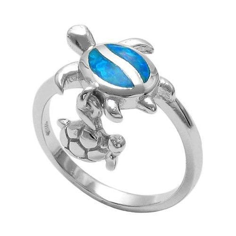 Dainty Created Opal Dangling Turtle Ring | Wholesale 925 Sterling Silver Jewelry | Main