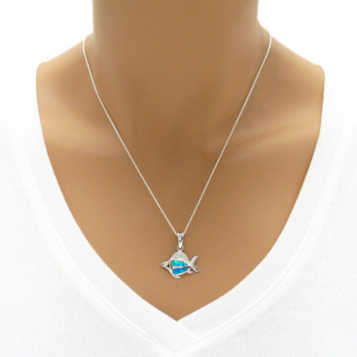 Charming Created Opal Fish Pendant | Wholesale 925 Sterling Silver Pendant | Alternate
