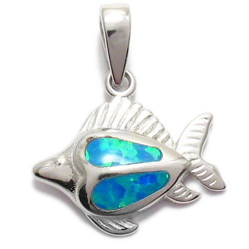 Charming Created Opal Fish Pendant | Wholesale 925 Sterling Silver Pendant | Alternate