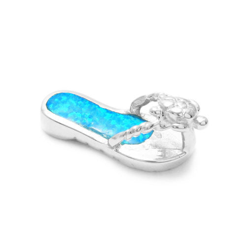 Radiant Created Opal Sandal Pendant with Turtle | Wholesale 925 Sterling Silver Pendant - Jewelry | Alternate