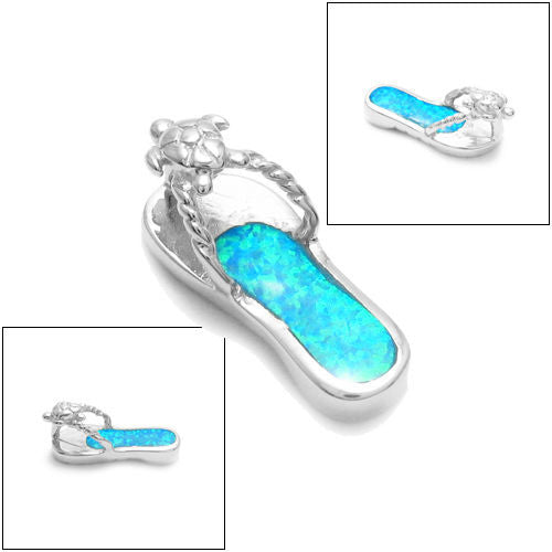 Radiant Created Opal Sandal Pendant with Turtle | Wholesale 925 Sterling Silver Pendant - Jewelry | Alternate