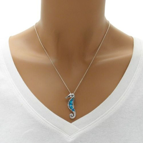 Pretty Created Opal Sea Horse Slide Pendant | Wholesale 925 Sterling Silver Pendant | Alternate