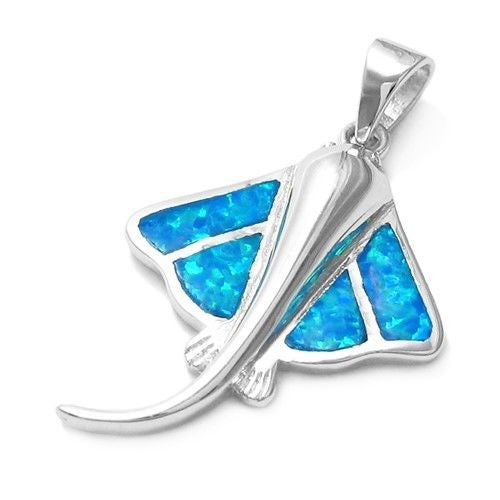 Playful Stingray Pendant with Created Blue Opal Inlay | Wholesale 925 Sterling Silver Pendant - Jewelry | Main