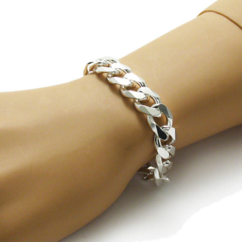 Polished Cuban Link Chain Bracelet - 13mm | Wholesale 925 Sterling Silver Jewelry | Alternate