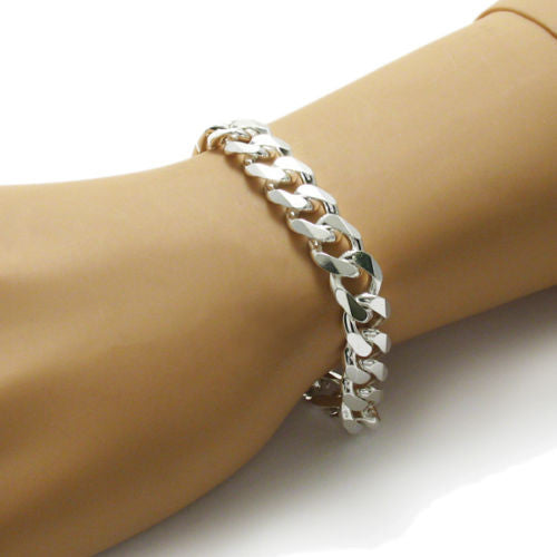 Polished Cuban Link Chain Bracelet - Flat 11mm | Wholesale 925 Sterling Silver Jewelry | Alternate