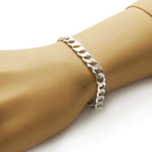 Polished Cuban Link Chain Bracelet - Flat 8mm | Wholesale 925 Sterling Silver Jewelry | Alternate