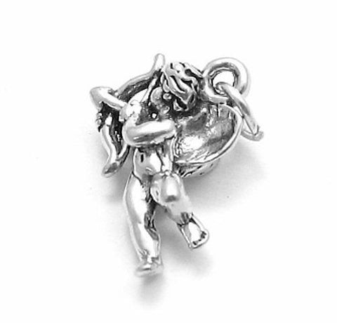 Lovable Cupid with Bow and Arrow Charm. Wholesale Sterling Silver Charms - Jewelry