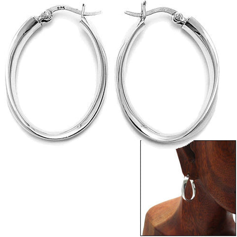 Curved Large 5mm Wide Flat Oval Hoop Snap Latch Earrings | Wholesale Sterling Silver Jewelry | Main